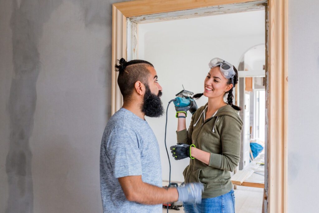 Couple talking during renovation